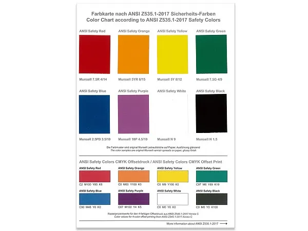 Color Chart according to ANSI Z535.1-2017 Safety Colors