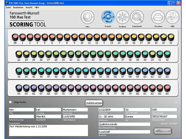 Munsell 100 Testsimulation in der Software
